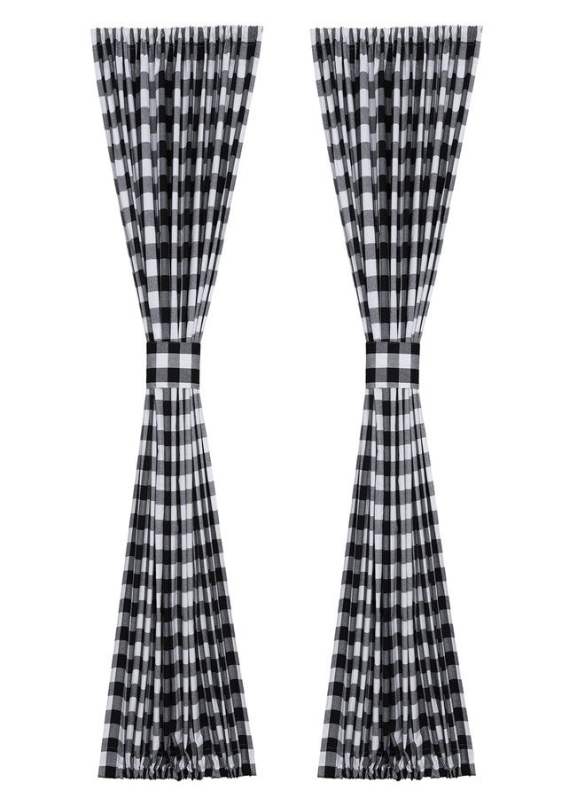 RLoncomix French Door Curtains Buffalo Plaid Window Curtains Rod Pocket Farmhouse Sidelight Curtains 25"W x 72"L Black/White - Image 2